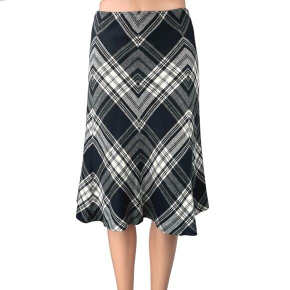 Ann Taylor Black White Plaid Checkered Zipper Midi Knee Length A-Line Skirt Sz 8 - Picture 1 of 4